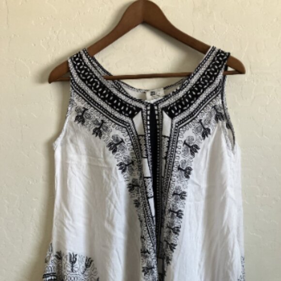 Hawaiian Beach Dress Womens Black White One Size Sleeveless Midi BOHO Mr Buho - Picture 2 of 11